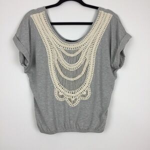 Living Doll Top Womens Med Crochet Yoke Elastic Waist Dolman Sleeves Scoop Neck